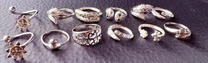 Lot of 11 Sterling Silver Adjustable Rings – Artistic, Vintage & Tribal Styles Description