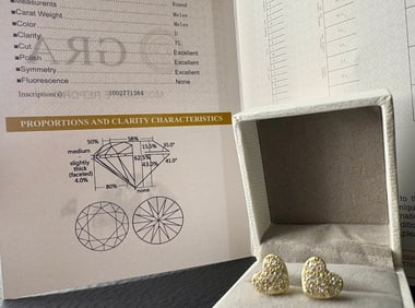 Moissanite Heart Earrings Gold Tone Certified