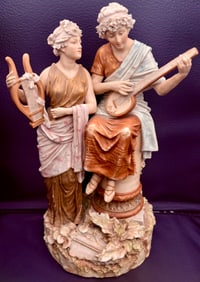 Classical Sculpture of Two Figures with Musical Instruments