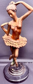 Bronze-Style Ballerina Sculpture on Marble Base