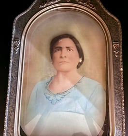 Antique Hand-Tinted Portrait with Ornate Frame