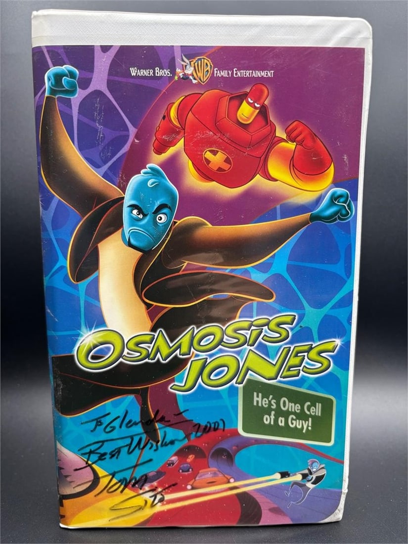 Osmosis Jones VHS (2001) – Signed Cover: Original VHS copy of Osmosis Jones (2001), a Warner Bros. Family Entertainment animated film. The front cover is autographed with a personalized message, adding unique collectible value. This tape fea