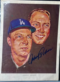 Johnny Podres Autographed Portrait with 1997 Tacoma Dome Ticket and Bio Sheet