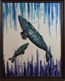 Whale Mother and Calf - Original Painting by Remington