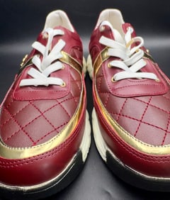 Chanel Red Quilted Sneakers With Gold Detail