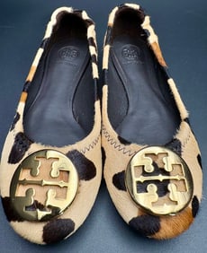 Tory Burch Reva Leopard & Gold Ballet Flats – Size 38