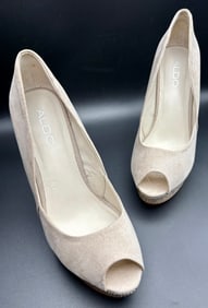 ALDO Beige Peep Toe Heels with Sparkle Detail – Size 10 US