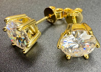 Pair of Earrings with 2.0 ct Colorless Moissanite Each and 18k Gold