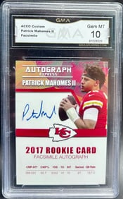 2017 ACEO Custom Rookie Card Patrick Mahomes II Facsimile Autograph GEM MT 10