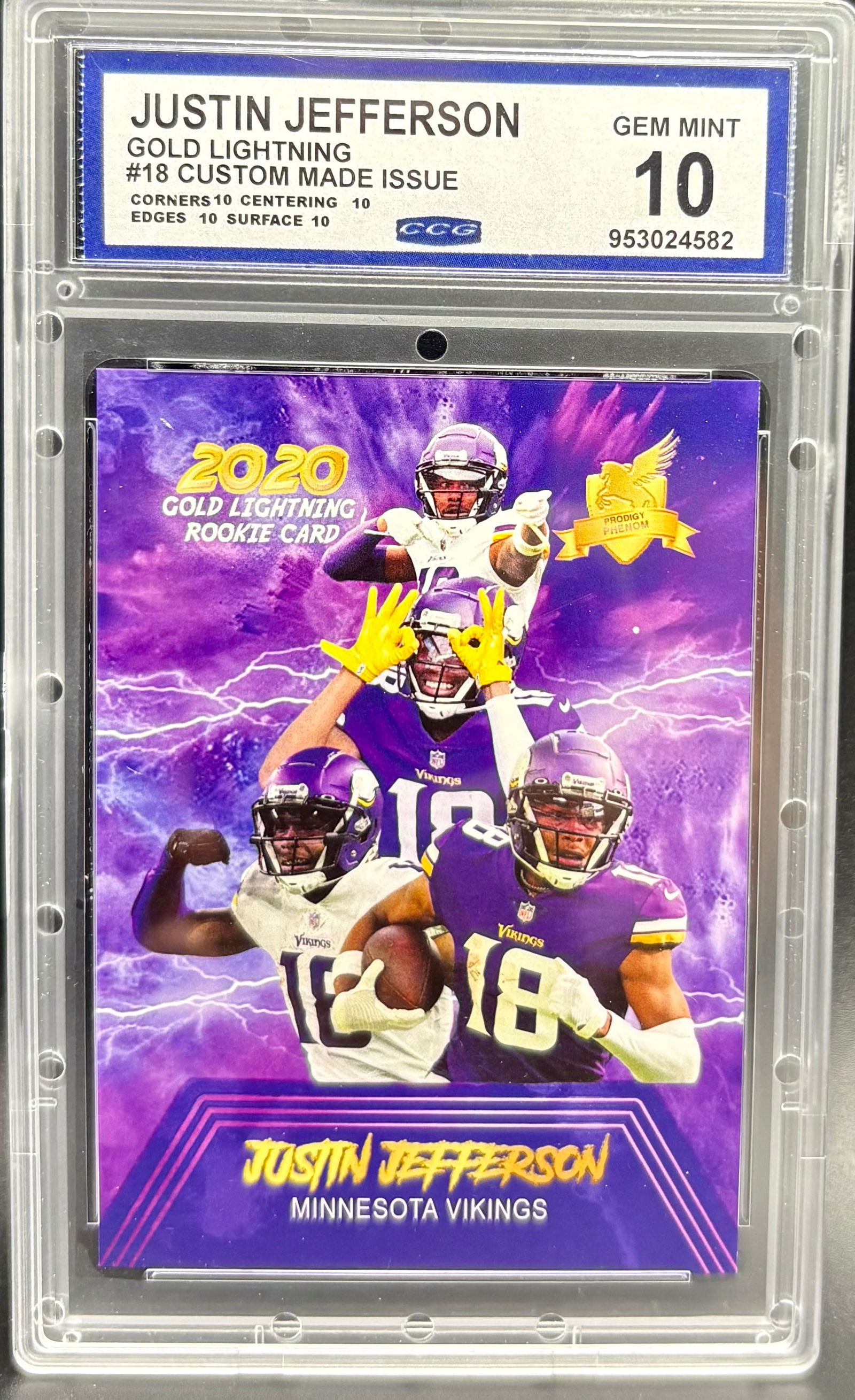 2020 Gold Lightning Rookie Card Justin Jefferson Custom Made GEM MINT 10 (1 of 2)