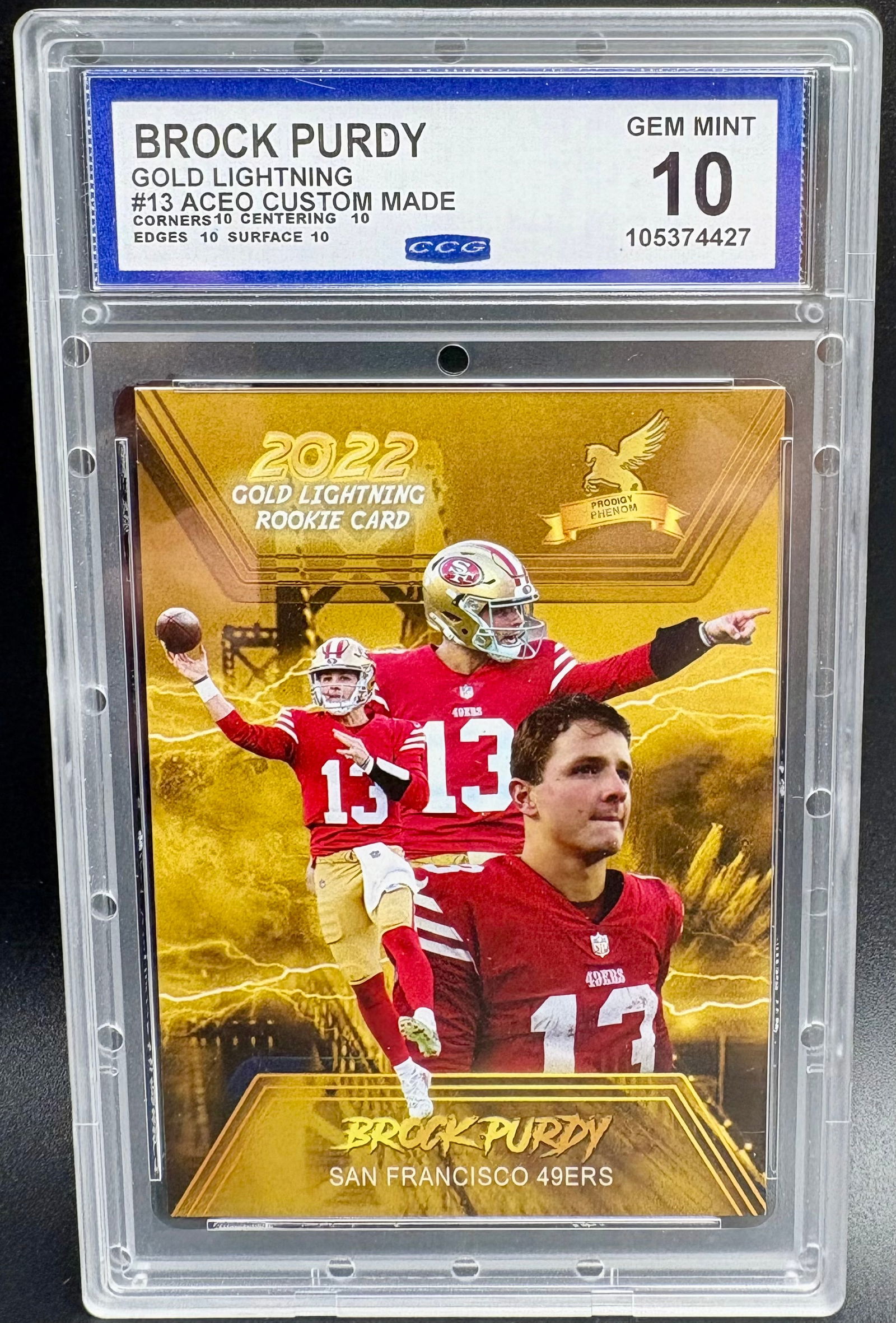 Brock Purdy 2022 Gold Lightning #13 ACEO Custom Made GEM MINT 10 (1 of 2)