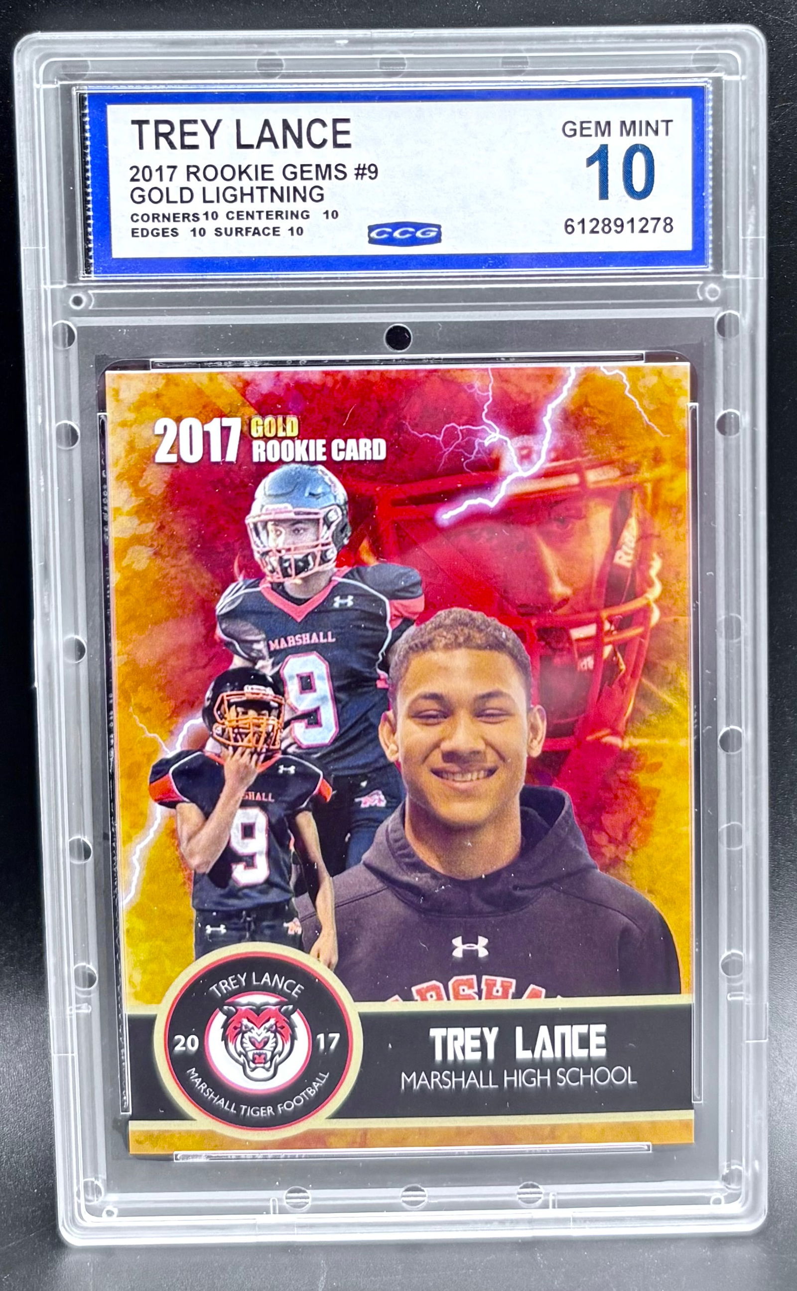 Trey Lance 2017 Rookie Gems Gold Lightning GEM MINT 10 (1 of 2)