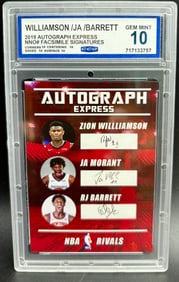 Zion Williamson / Ja Morant / RJ Barrett 2019 Autograph Express GEM MINT 10