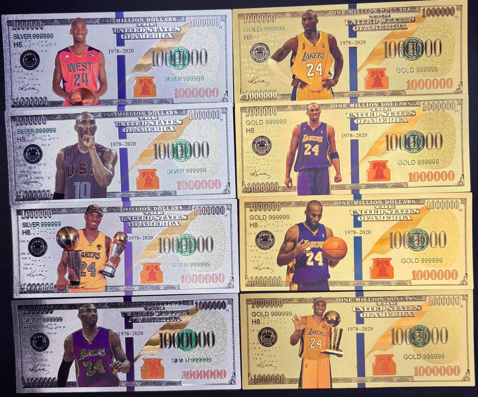 Kobe Bryant Commemorative Bill Collection – Silver and Gold Set (8 Notes) (1 of 3)