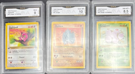Lot of 3 Pokémon Cards – Jungle 1st Edition (1999) – GMA Graded