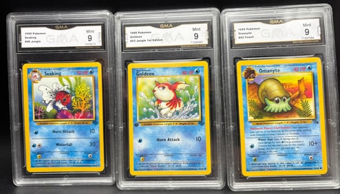 Seaking, Goldeen, and Omanyte 1999 Pokemon Cards GMA 9