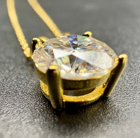 Moissanite Pendant Necklace 2.0ct Brilliant Round Cut Gold Tone Chain