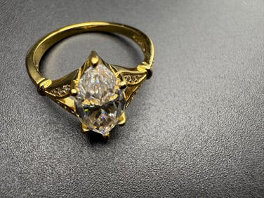 Gold Moissanite Ring Marquise Cut with Side Stones