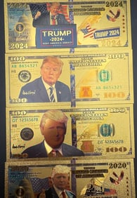 Set of 4 Gold-Plated Trump 2020 & 2024 Commemorative Bills