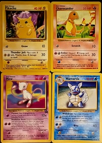 Pokémon Vintage Card Set – Pikachu, Charmander, Mew & Wartortle