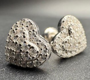 Silver-Tone Heart Shaped Earrings with Sparkling Stones