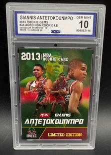 Giannis Antetokounmpo 2013 Rookie Gems – ACEO NBA Rookie LE Card: Basketball collectible card featuring Giannis Antetokounmpo from the 2013 Rookie Gems – ACEO NBA Rookie Limited Edition series. The design showcases multiple action poses of the player in Milwaukee