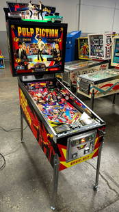 PULP FICTION PINBALL MACHINE by CHICAGO GAMING: CONDITION AS SHOWN IN PICTURES. Notes: HOME USE ONLY NEW... 42 TOTAL PLAYS PRIOR TO AUCTION. TOPPER , STEEL DOOR, BEAUTIFUL...BRAND NEW OUT OF BOX USE