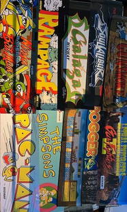 1 LOT- CLASSIC ARCADE GAME MARQUEES NEW TRANSLITES #2: CONDITION AS SHOWN IN PICTURES. Notes: NEW HIGH RESOLUTION ARTWORK ON TRANSLITE MATERIAL