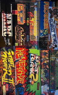 1 LOT- CLASSIC ARCADE GAME MARQUEES NEW TRANSLITES #4: CONDITION AS SHOWN IN PICTURES. Notes: NEW HIGH RESOLUTION ARTWORK ON TRANSLITE MATERIAL
