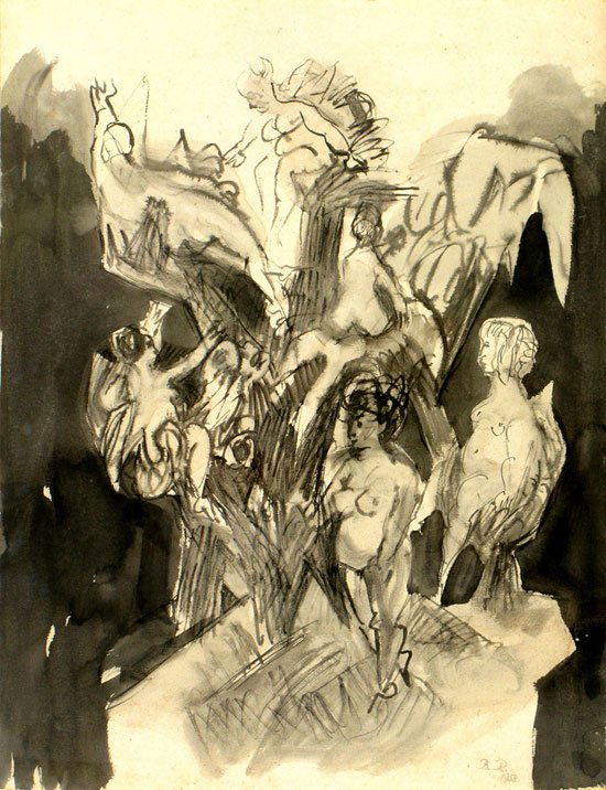 Bernhard Reder, American Art: Bernhard Reder, American Art, 1897 - 1963, Nudes, 1958, Ink and watercolor, 66x50cm, Signed with the initials and dated., , , , .