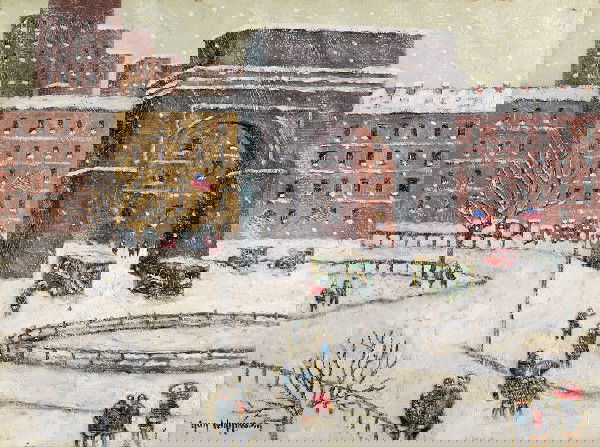 Guy Carleton Wiggins, American Art: Guy Carleton Wiggins, American Art, 1883 - 1962, Washington Square, Oil on canvas, 46x61cm, Signed. Signed again and described on the reverse.