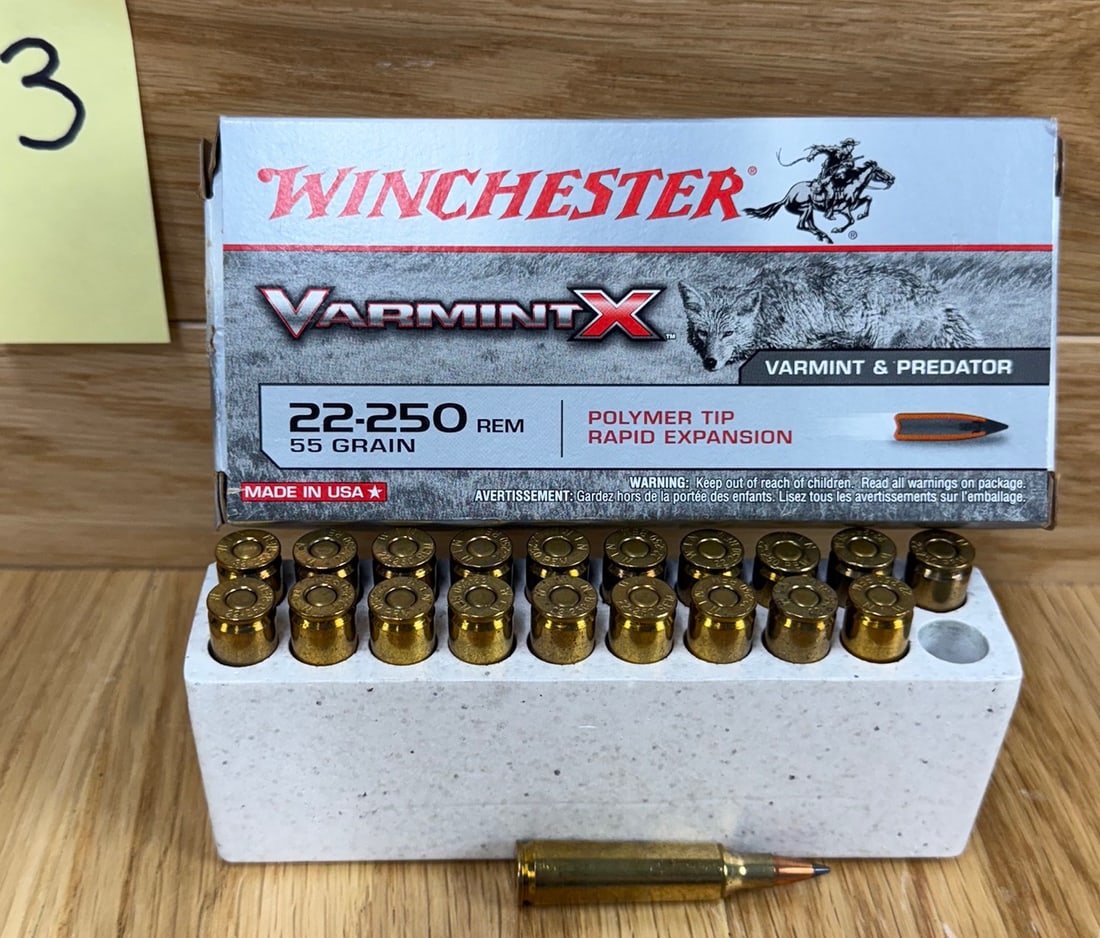 Winchester Varmint X 22-250 55 Grain #3: See Picture for Details. Ask any questions before bidding as all sales are final. If you bid, you own itâ€¦
