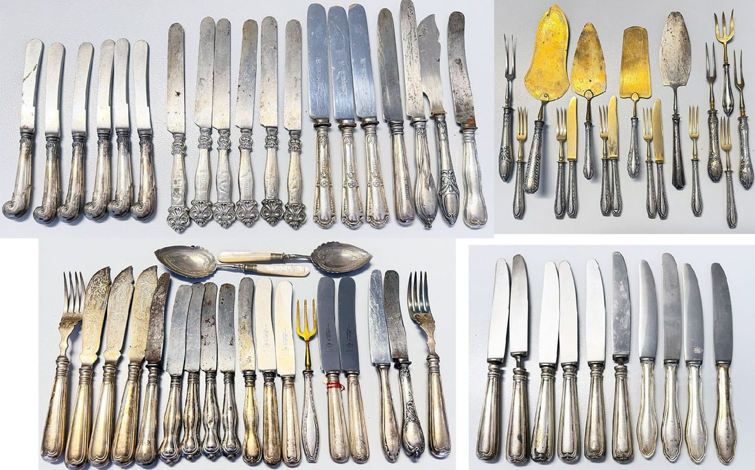 Set of cutlery items, hallmarked at least 800 silver, (1 of 10)