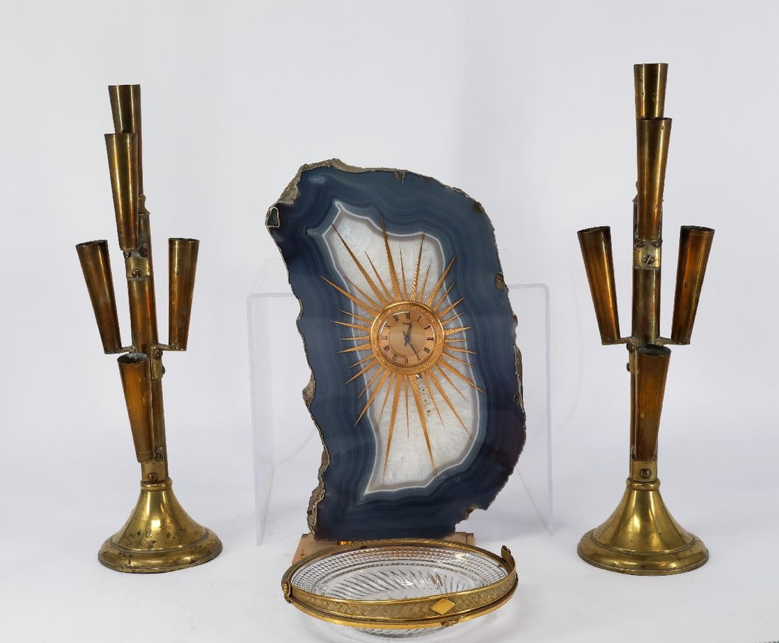 Table clock, pair of table vases, crystal bowl (1 of 6)