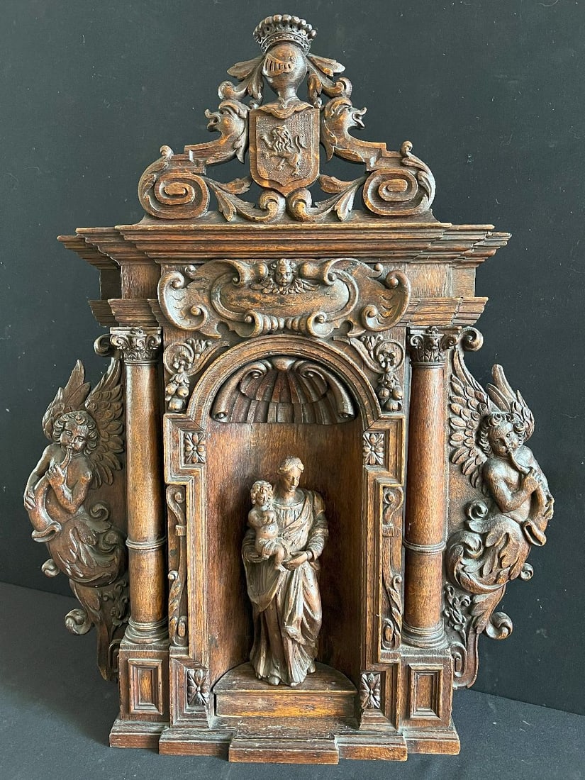 Small house altar, circa 1790, wood, carved, (1 of 6)