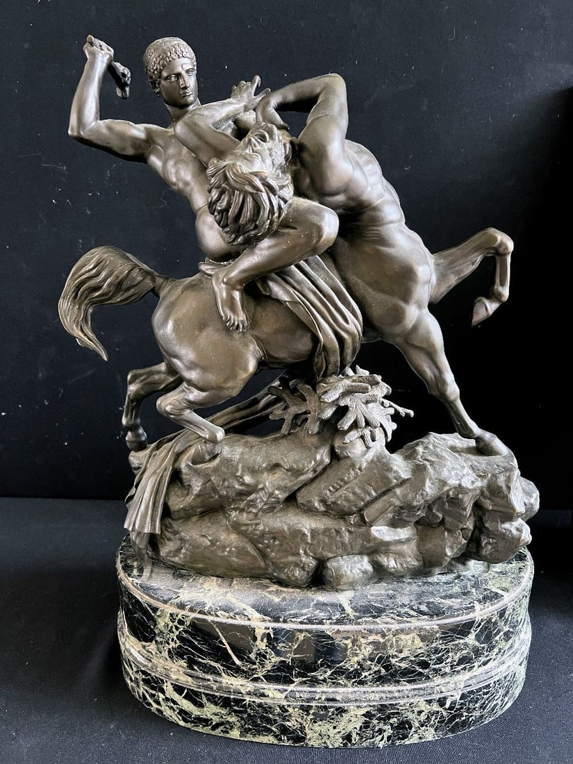 Antoine-Louis Barye. Bronze, signed, Theseus fighting: Antoine-Louis Barye. Bronze, signed, Theseus fighting the Centaur. Height with marble base 53 cm, total weight 31.8 kg. The work depicts a moment from the battle between Theseus and the Centaur Bianor