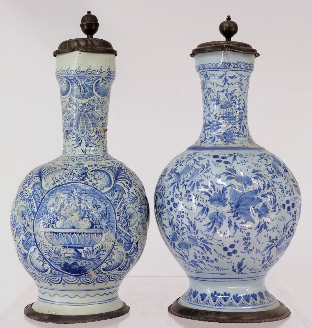 Two narrow-necked jugs, 18th century, faience, (1 of 7)