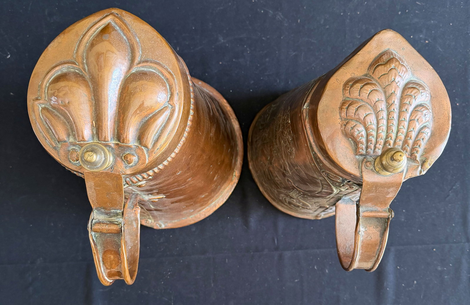 2 large copper pitchers, circa 1800, - 11