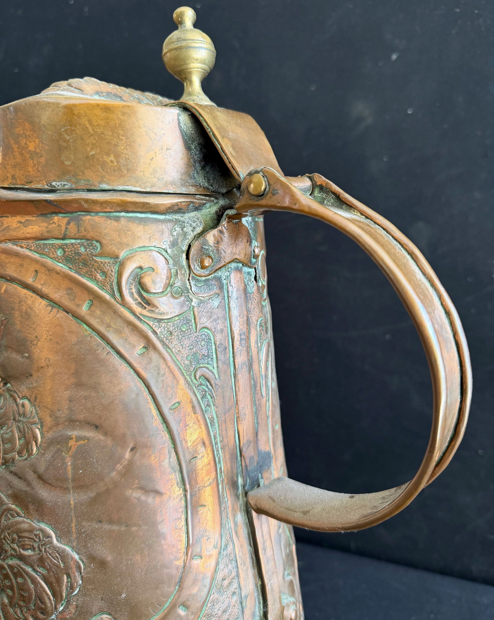 2 large copper pitchers, circa 1800, - 12