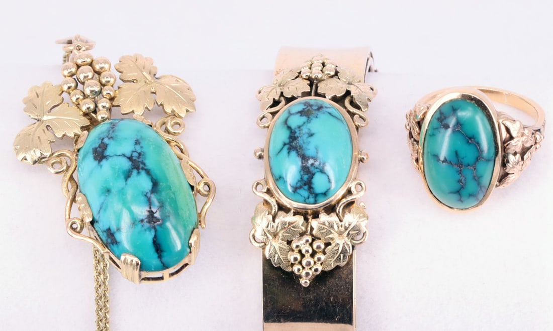 Set with gold and turquoise, 585 GG, 56.2 g - 2