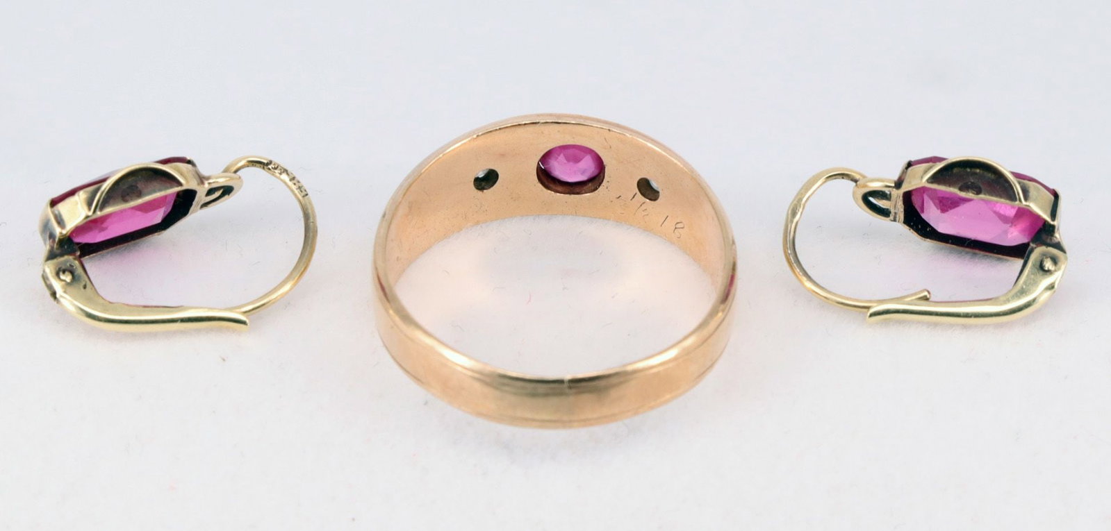 Earrings and ring (tested) 14k rose gold, 5.77 g - 2