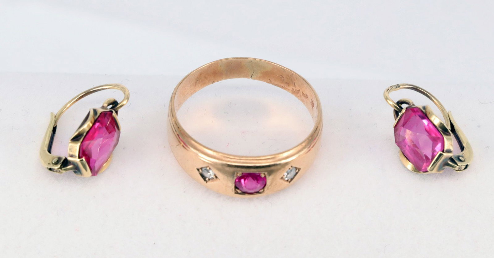 Earrings and ring (tested) 14k rose gold, 5.77 g - 3