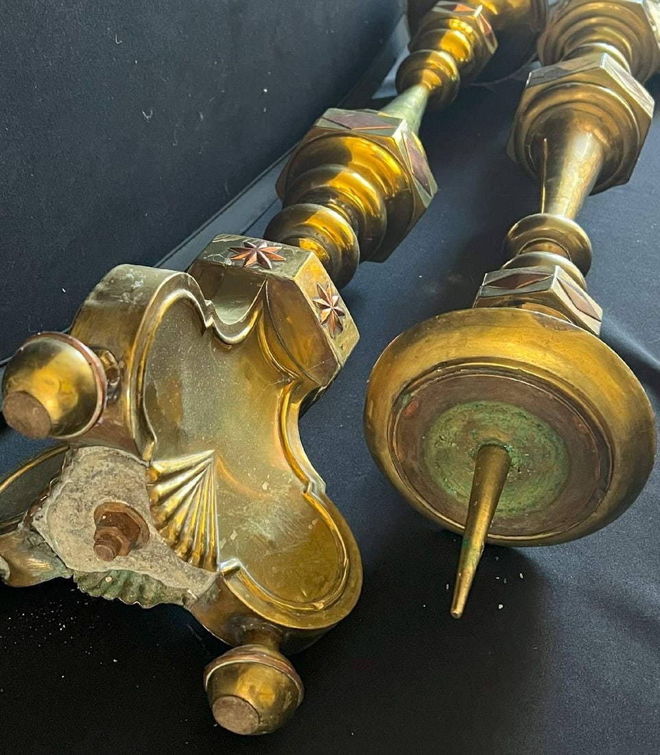 Pair of church candlesticks or altar candlesticks - 4