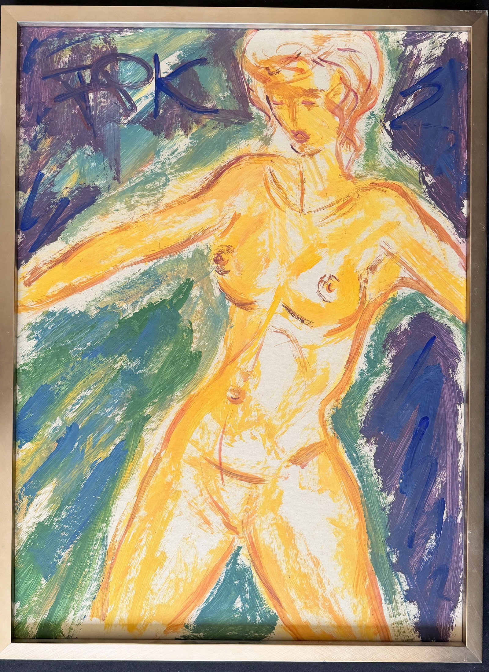 Felix Samuel PFEFFERKORN (1945–1980), Nude: Felix Samuel PFEFFERKORN (1945–1980), Nude in Yellow, signed with a monogram, 78 x 57 cm, framed 82 x 61 cm Felix Samuel PFEFFERKORN (1945-1980), Akt in Gelb, signiert mit Monogramm, 78 x 57