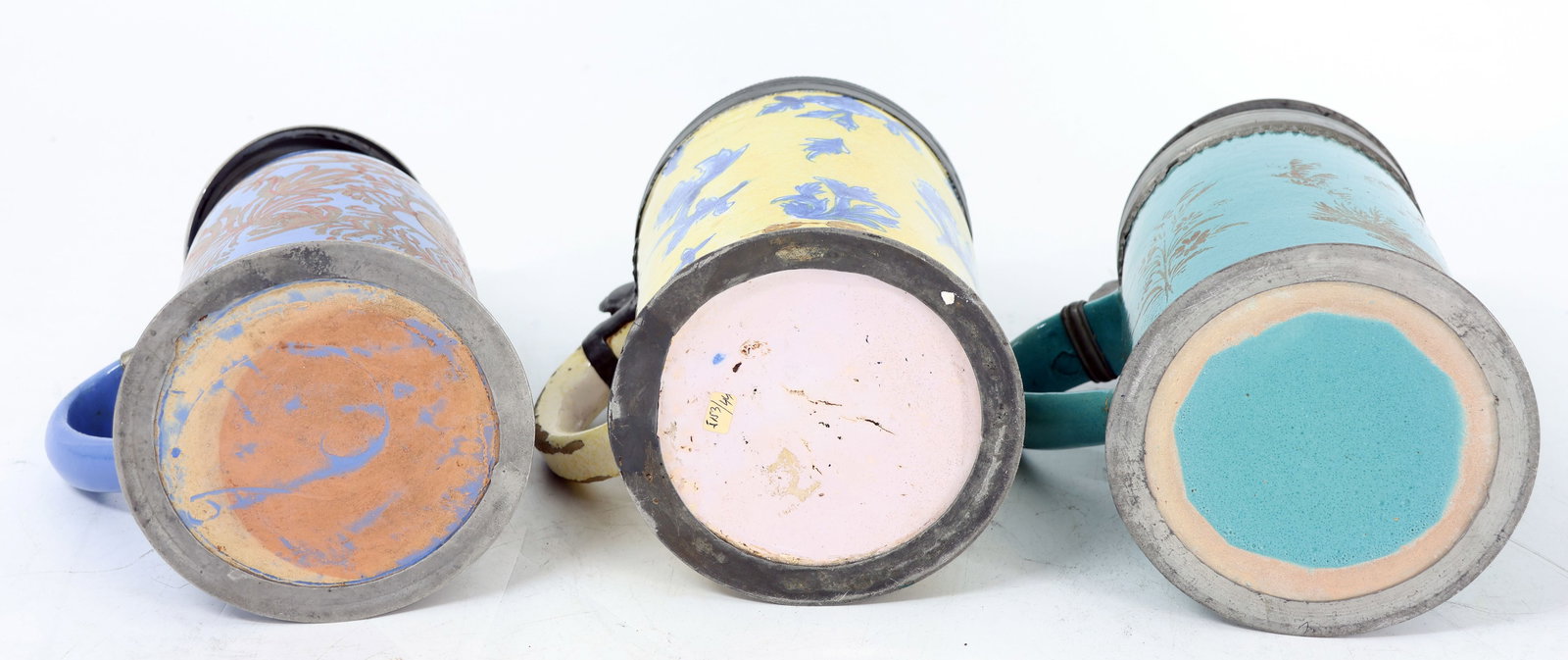 3 cylindrical jugs, faience, also from Schrezheim, - 2