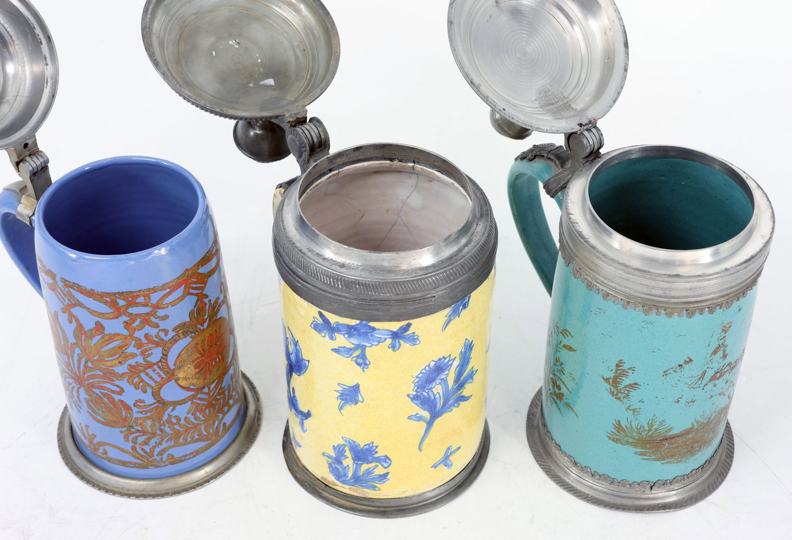 3 cylindrical jugs, faience, also from Schrezheim, - 5