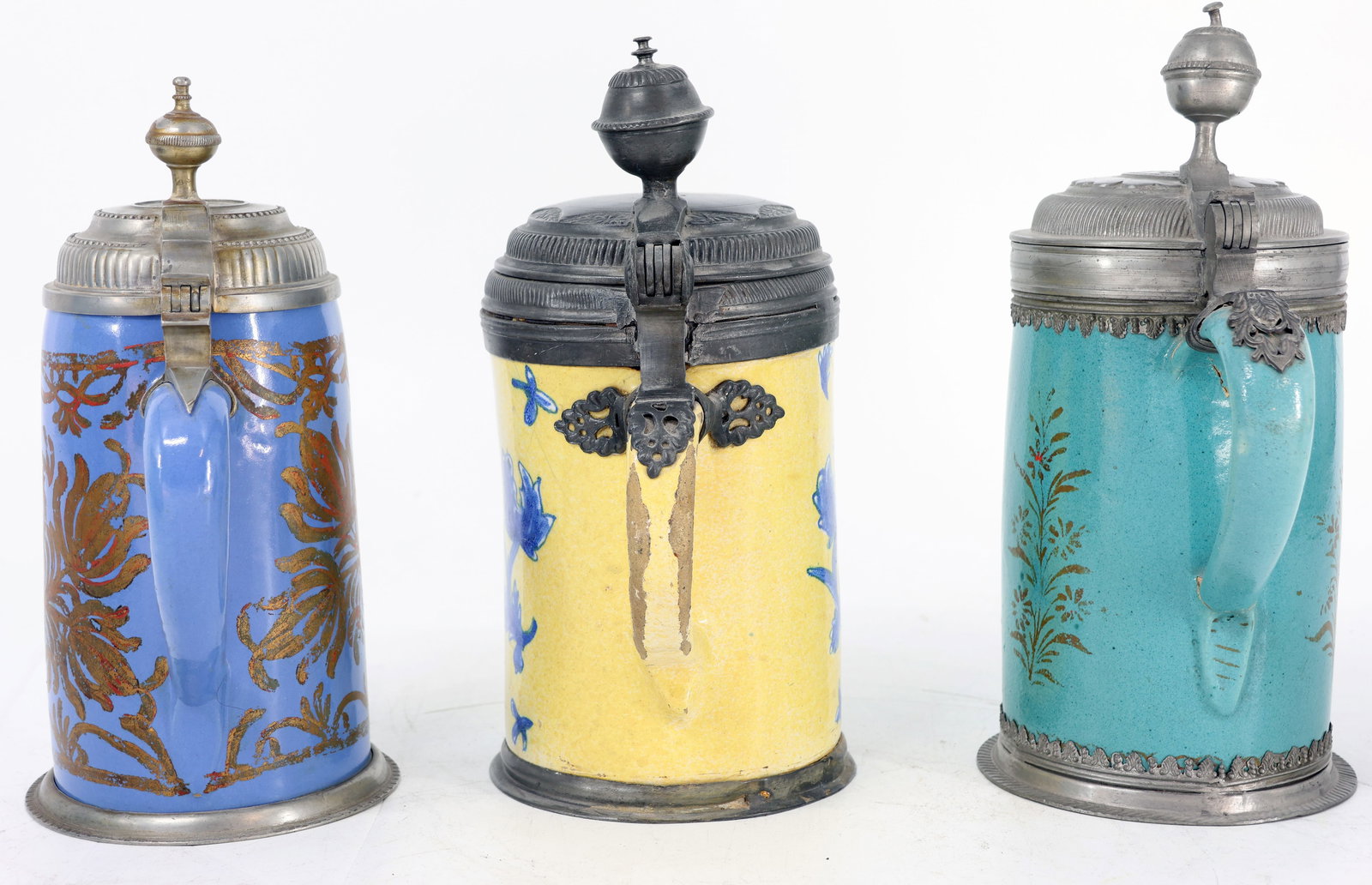 3 cylindrical jugs, faience, also from Schrezheim, - 6