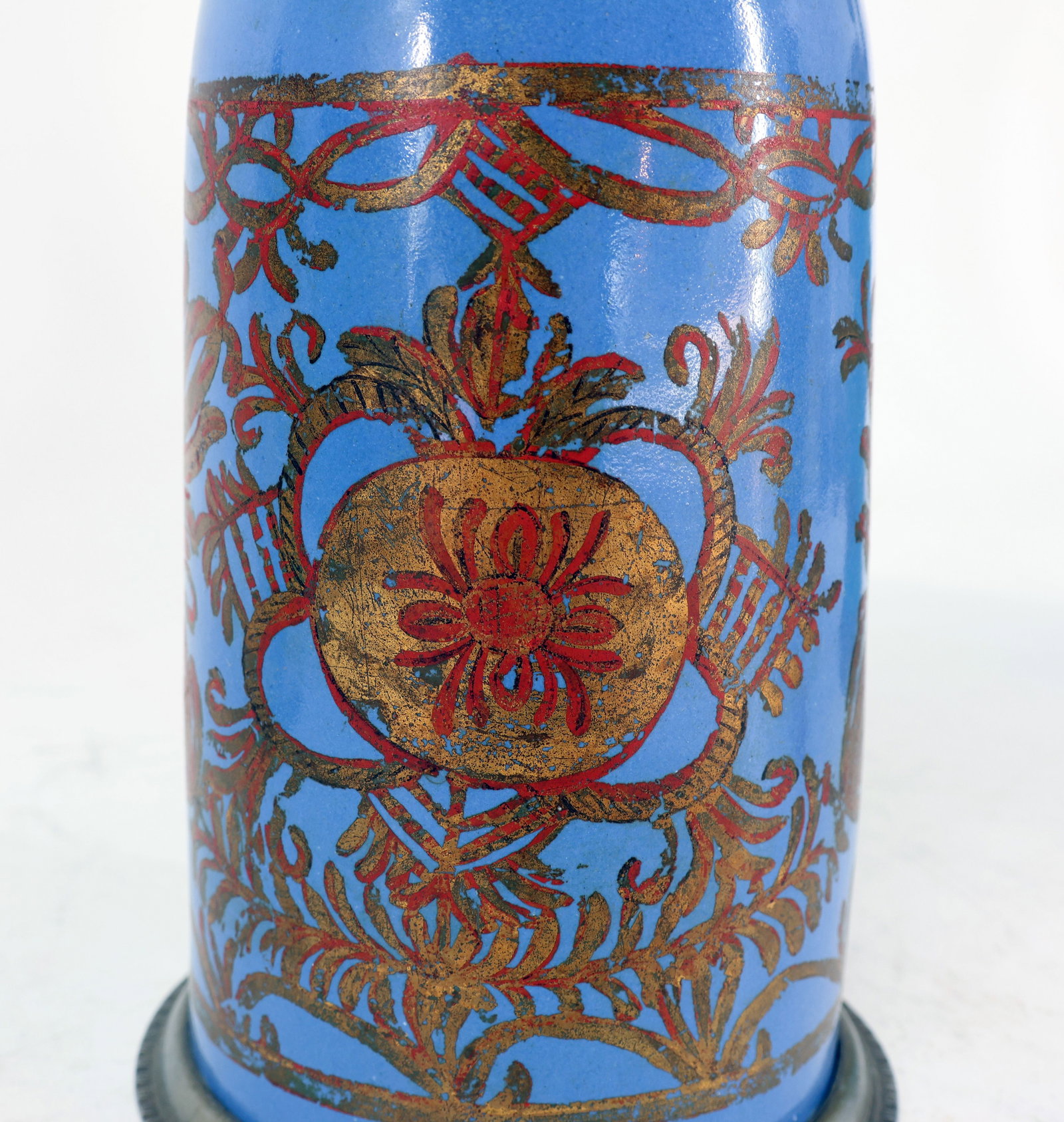 3 cylindrical jugs, faience, also from Schrezheim, - 8