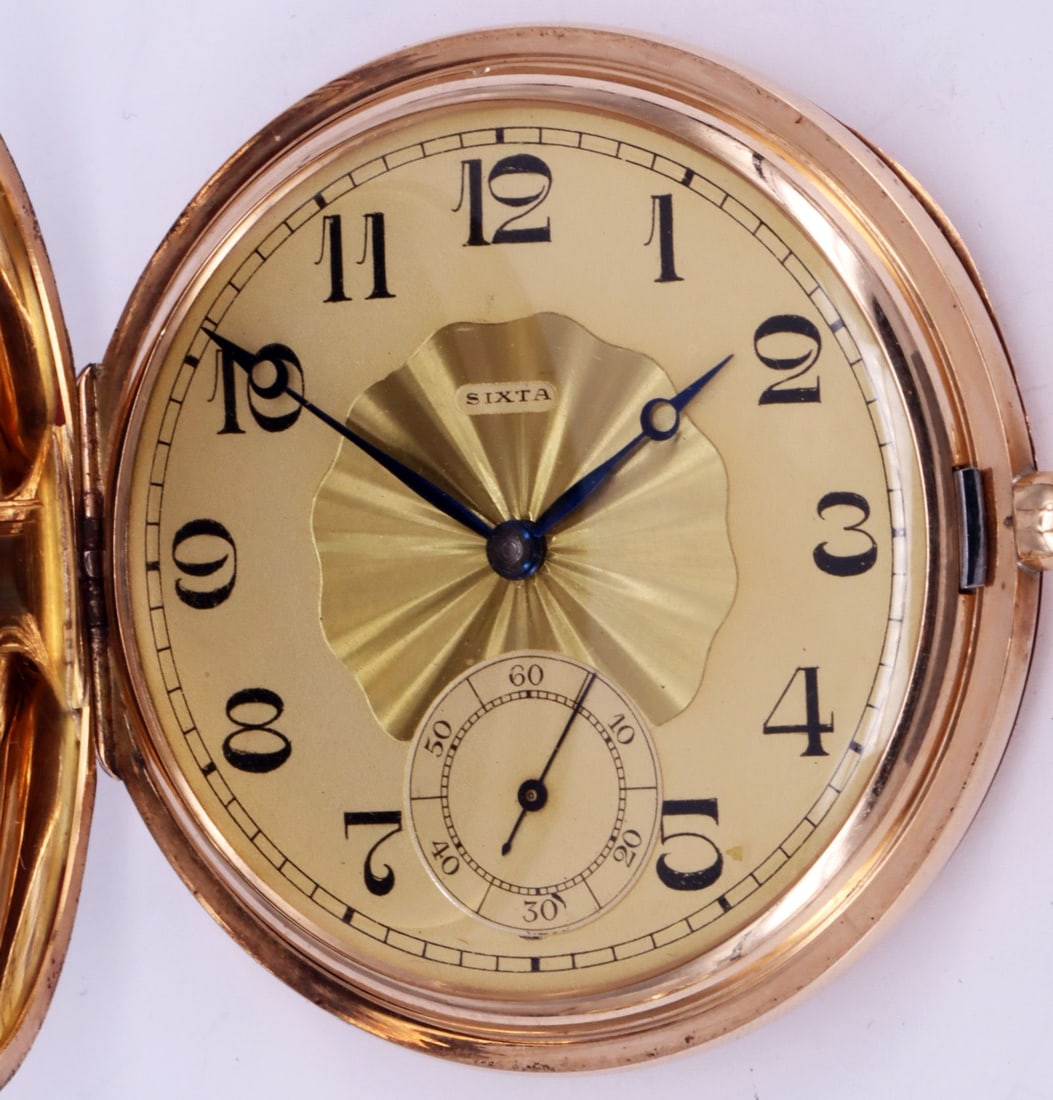 2 large pocket watches with spring-loaded lids, 14ct - 4
