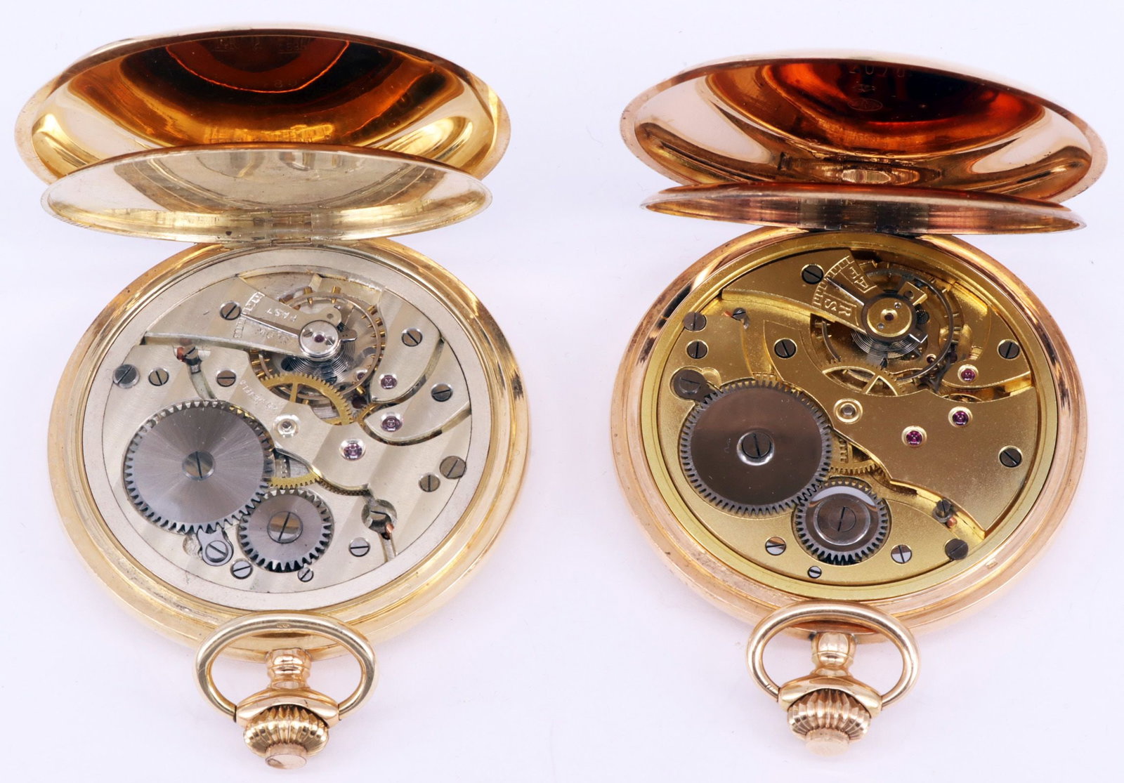 2 large pocket watches with spring-loaded lids, 14ct - 8